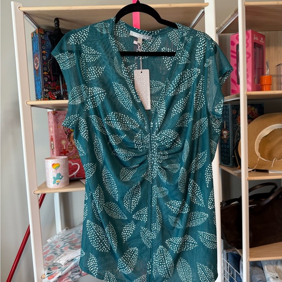 Daniel Rainn Teal Leaf Print Blouse NWT size 3X - Picture 3 of 8